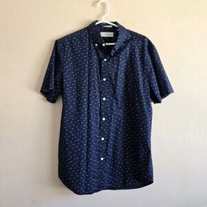 Mens Hawker Rye Navy Short Sleeve Button Down Shirt Size Large Slim